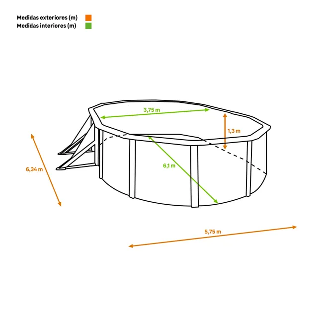 Piscina fuori terra rigida GRE Atlantis bianca – Dimensioni interne 6,1 x 3,75 m