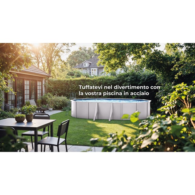 Piscina fuori terra rigida GRE Atlantis bianca – Dimensioni interne 6,1 x 3,75 m