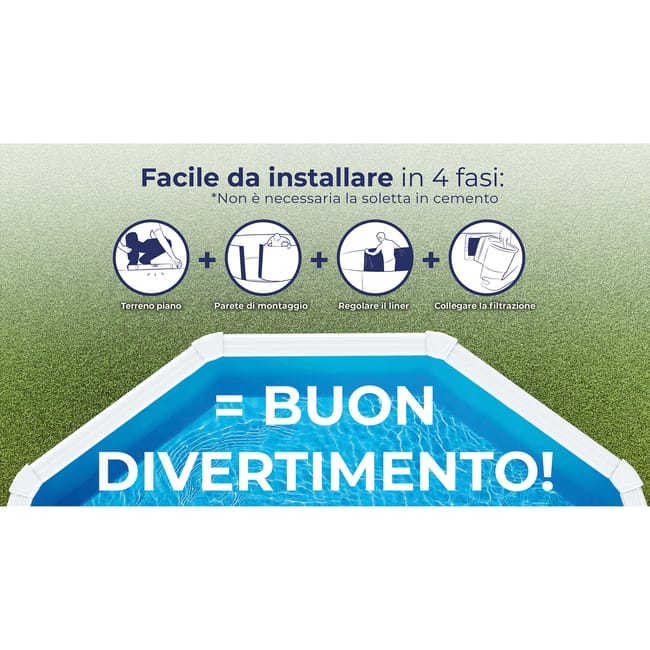 Piscina fuori terra rigida GRE Atlantis bianca – Dimensioni interne 6,1 x 3,75 m