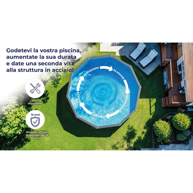 Piscina fuori terra rigida GRE Atlantis bianca – Dimensioni interne 6,1 x 3,75 m