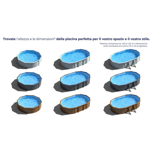 Piscina fuori terra rigida GRE Atlantis bianca – Dimensioni interne 6,1 x 3,75 m