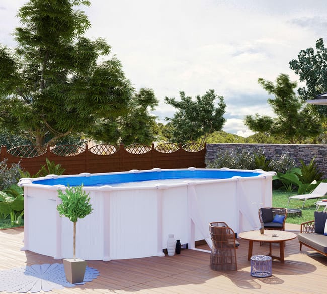 Piscina fuori terra rigida GRE Atlantis bianca – Dimensioni interne 6,1 x 3,75 m