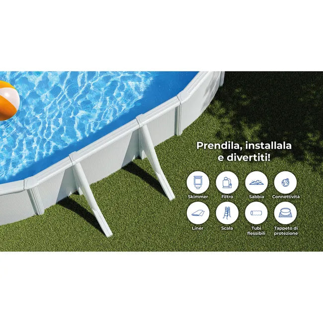Piscina fuori terra rigida GRE Atlantis bianca – Dimensioni interne 6,1 x 3,75 m